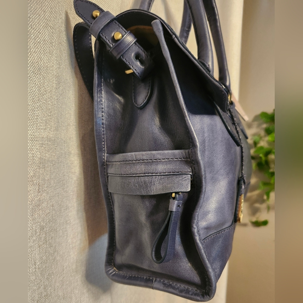 Cole Hann Leather Brooke Flap Deconstructed Tote Blue/Smoke NWT Flaw N Pic - Picture 8 of 16
